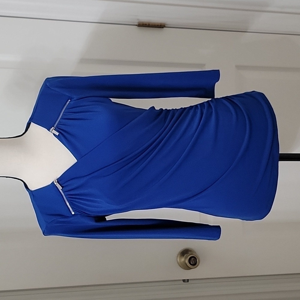 Premise Size S Coblt Blue Faux Wrap Blouse with Zipper Accents, Exc. Used Cond.